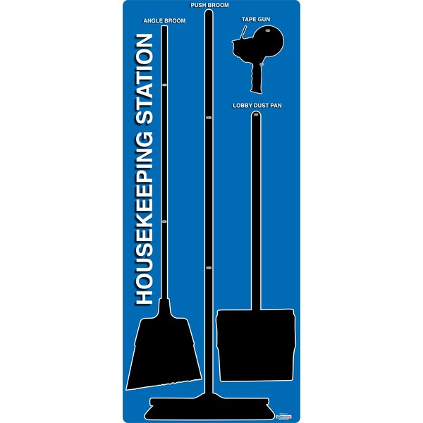 5S Housekeeping Shadow Board Broom Station Version 7 - Blue Board / Black Shadows  With Broom